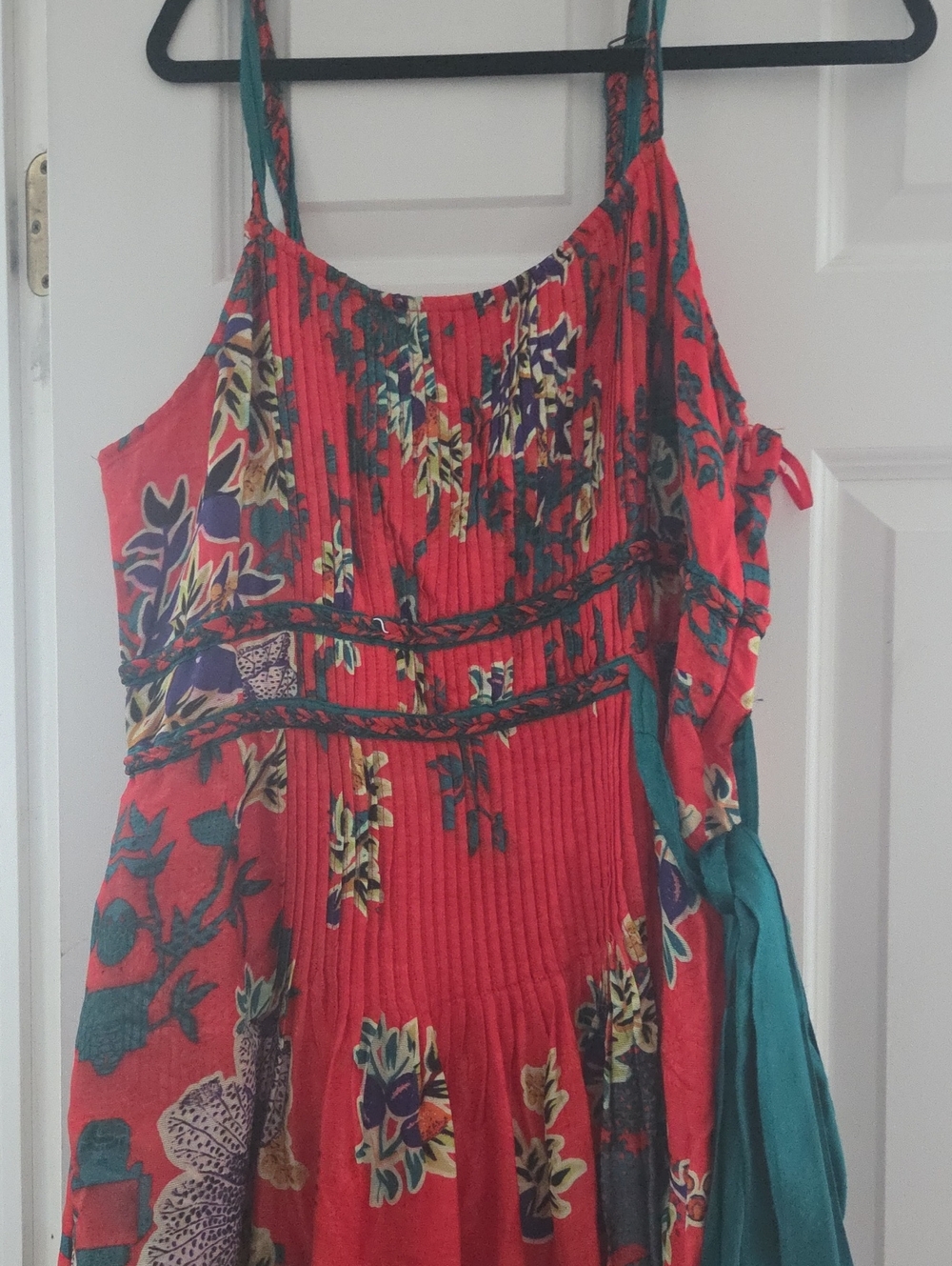Anthropologie Bhanuni by Jyoti Pleated Floral Maxi Dress red tiered Sz. XL - Picture 6 of 9